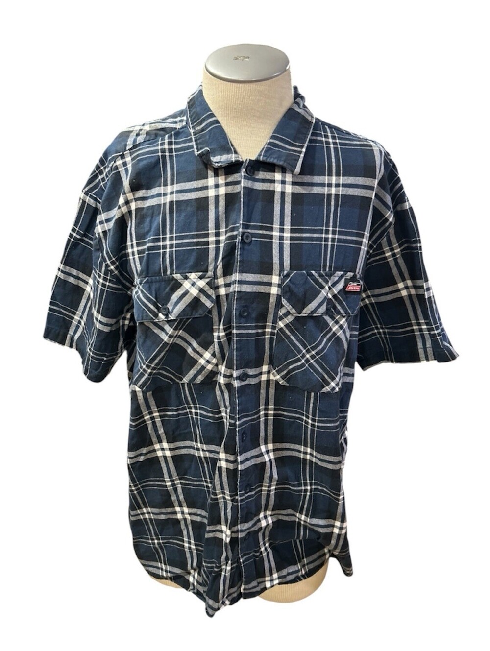 Dickies Mens Flannel Shirt 2XL Short Sleeves Blue